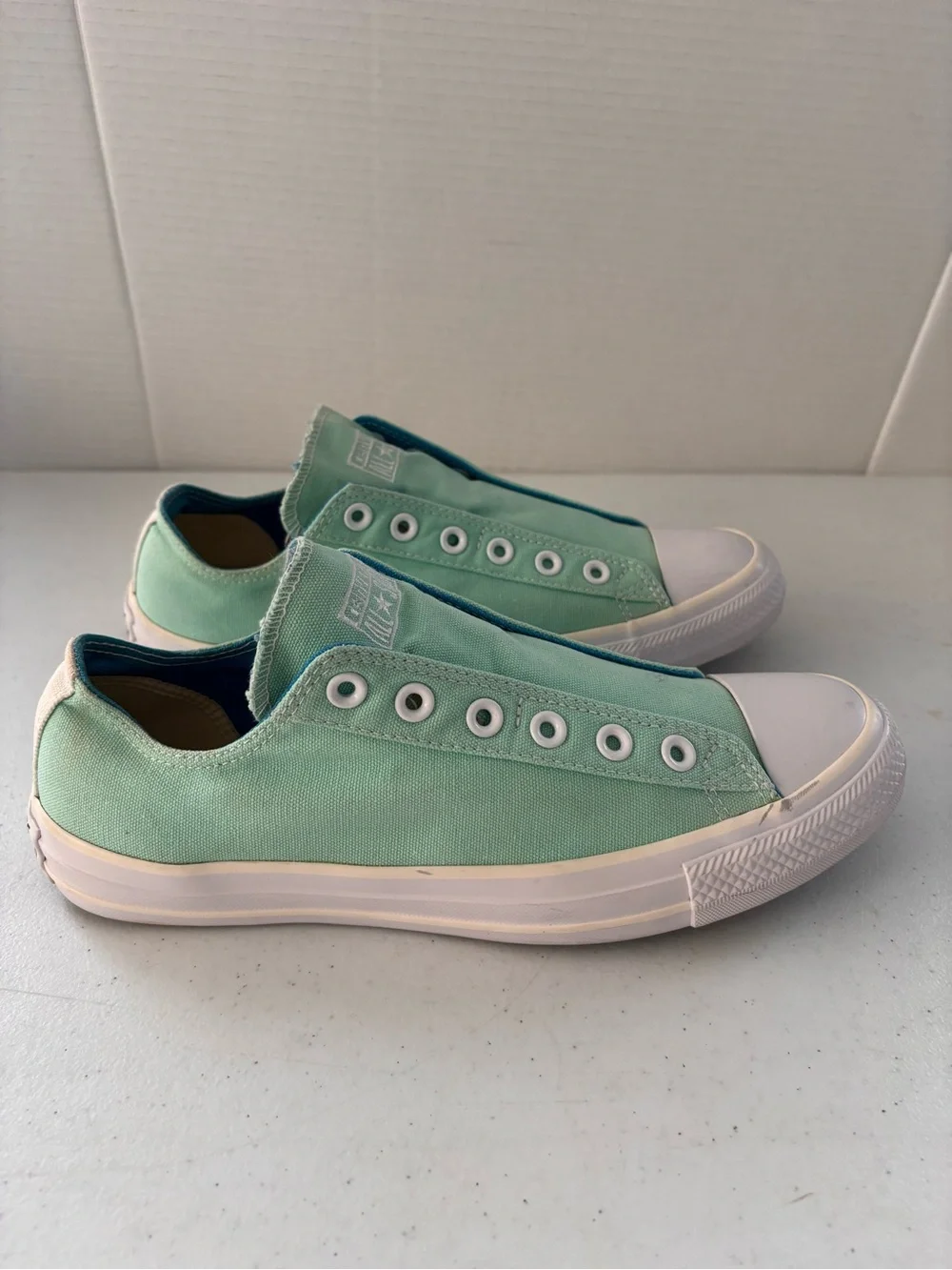 Converse Mint Green Slip-On Canvas Sneakers with White Soles - Picture 2 of 11